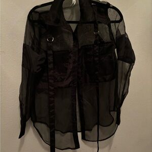 🦇🖤✔️Medium Button Down Mesh Top with Straps ✔️🖤🦇